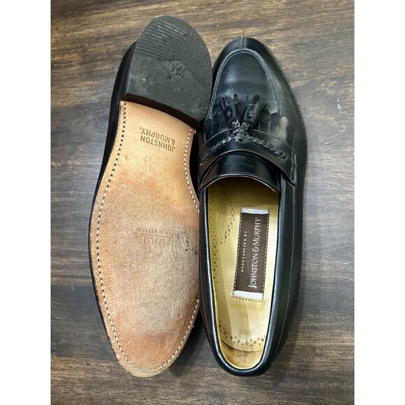 JOHNSTON & MURPHY BLACK LEATHER KILTIE TASSEL LOAFERS - MENS 9B/AA #24-565 - Picture 6 of 6